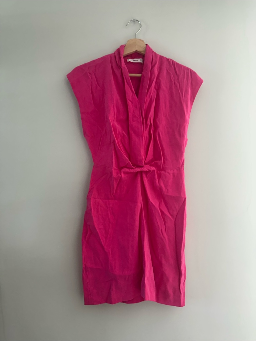 Mango Hot Pink Draped V-Neck Mini Dress